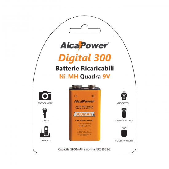Accumulatore NI-MH Quadro 9V 300mAh - Clicca l'immagine per chiudere