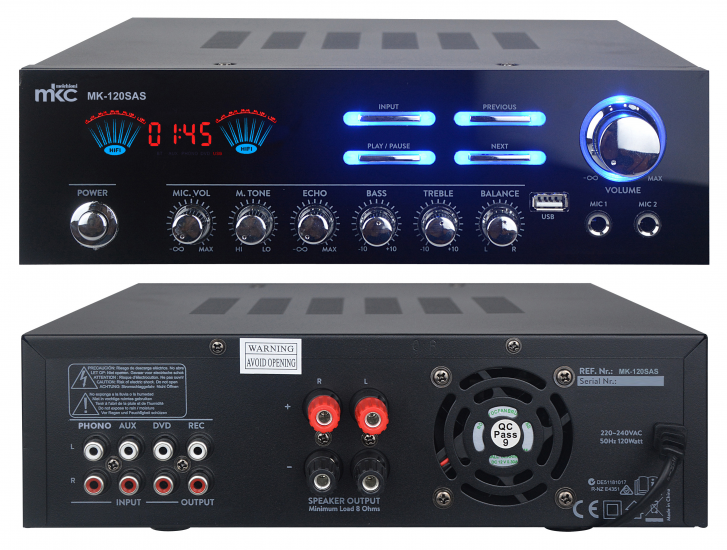 Amplificatore stereo da 120W (2 x 60W) con BT/USB, mod. MK-120S - Clicca l'immagine per chiudere