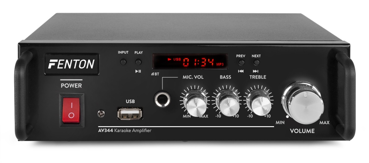 Amplificatore 2x50W con USB, bluetooth, ingresso microfono e ba - Clicca l'immagine per chiudere