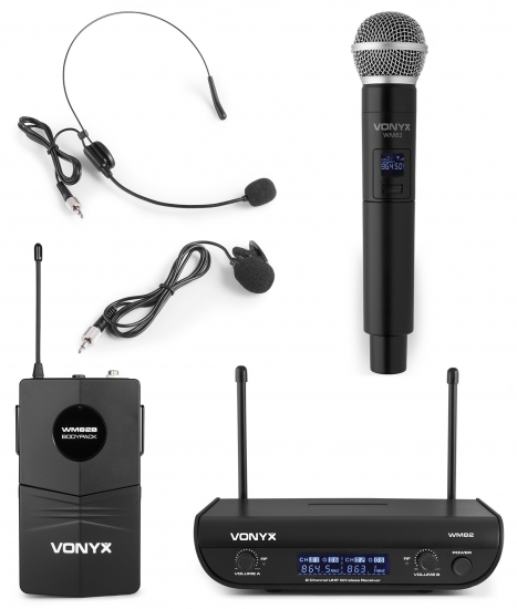 WM82C Radiomicrofono 2 canali UHF, con 1 Palmare e 1 bodypack, - Clicca l'immagine per chiudere