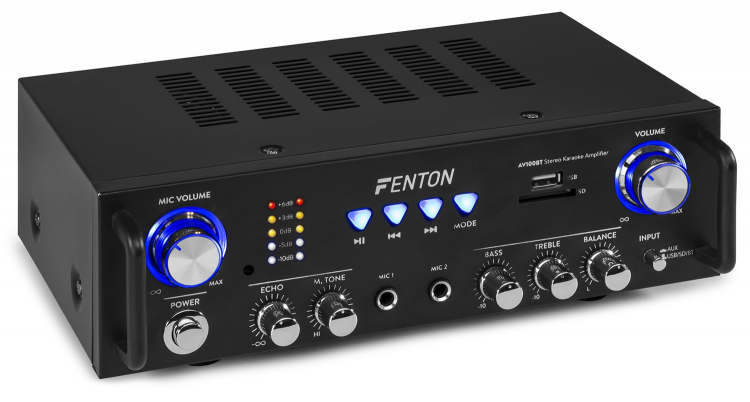 Amplificatore stereo karaoke con Bluetooth/USB/SD mp3, 2 x 50W, - Clicca l'immagine per chiudere